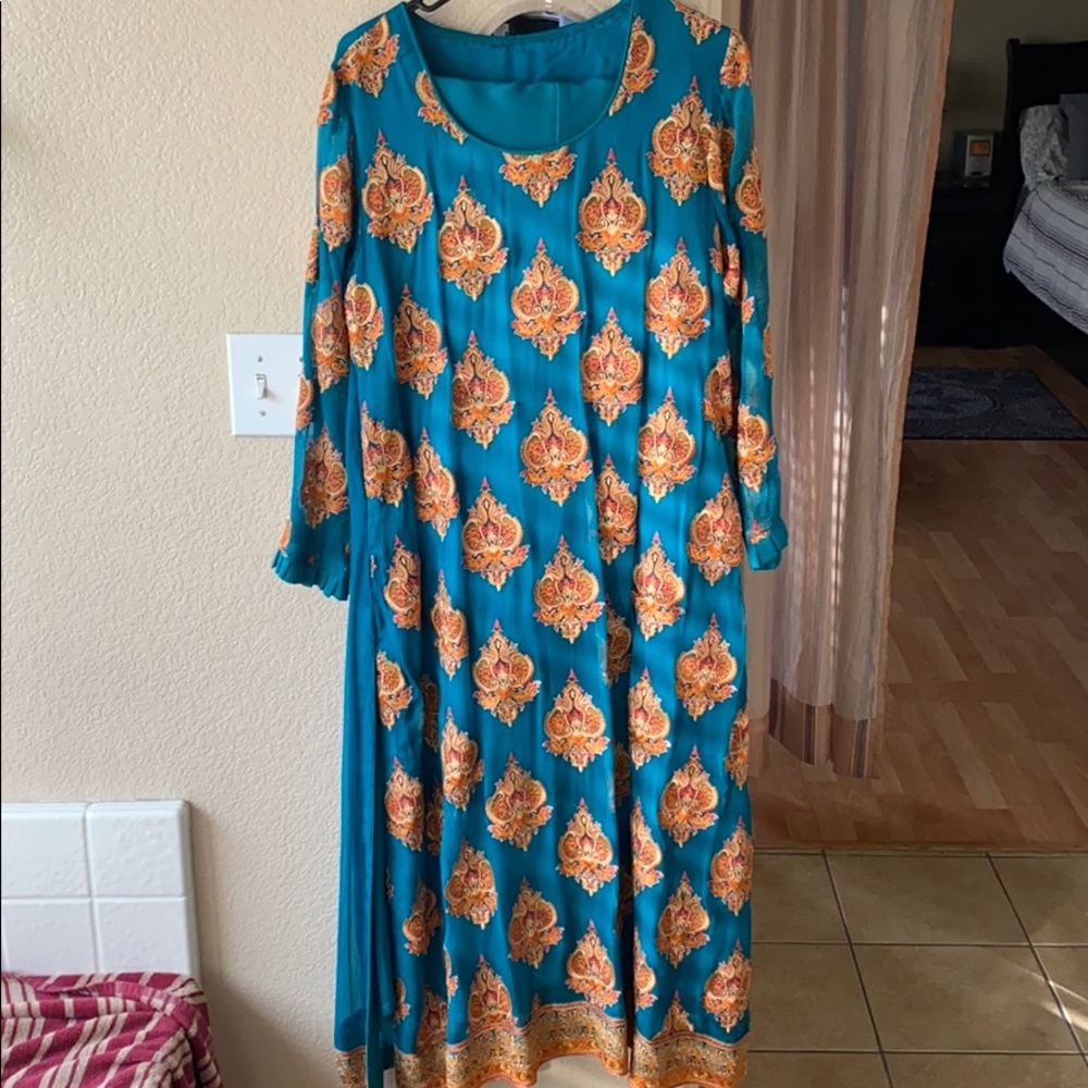 Kashmiri Kharai Bareeza shalwar kameez orange